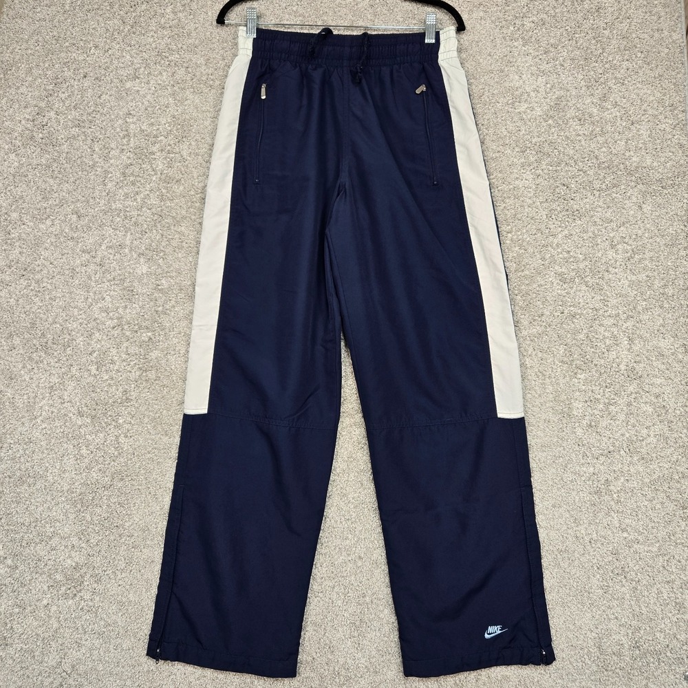 Nike Windbreaker Pants Blue white Mens Small (29x30) Mesh Lined Ankle Zip Y2K